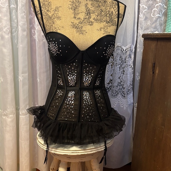 Victoria's Secret Other - Victoria's Secret Black Rhinestone Embellished Corset Sz 34C